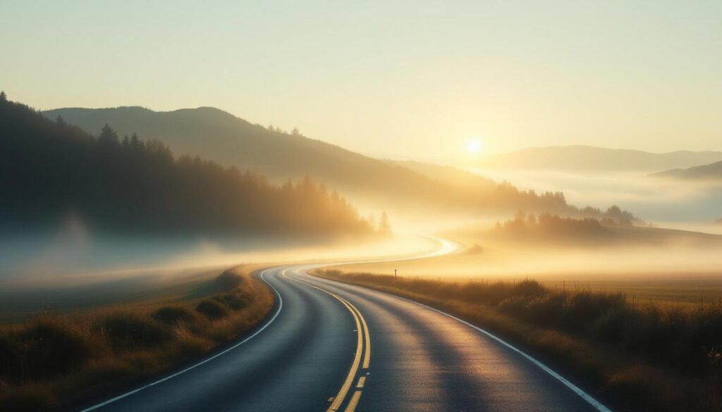 carretera con niebla al fondo