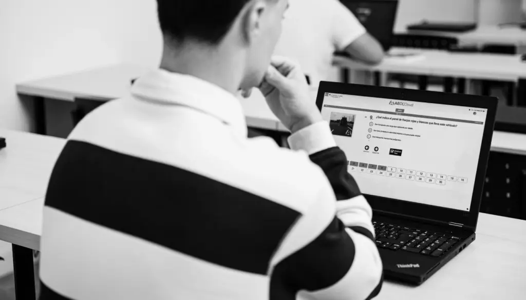 alumno en clase con un portatil