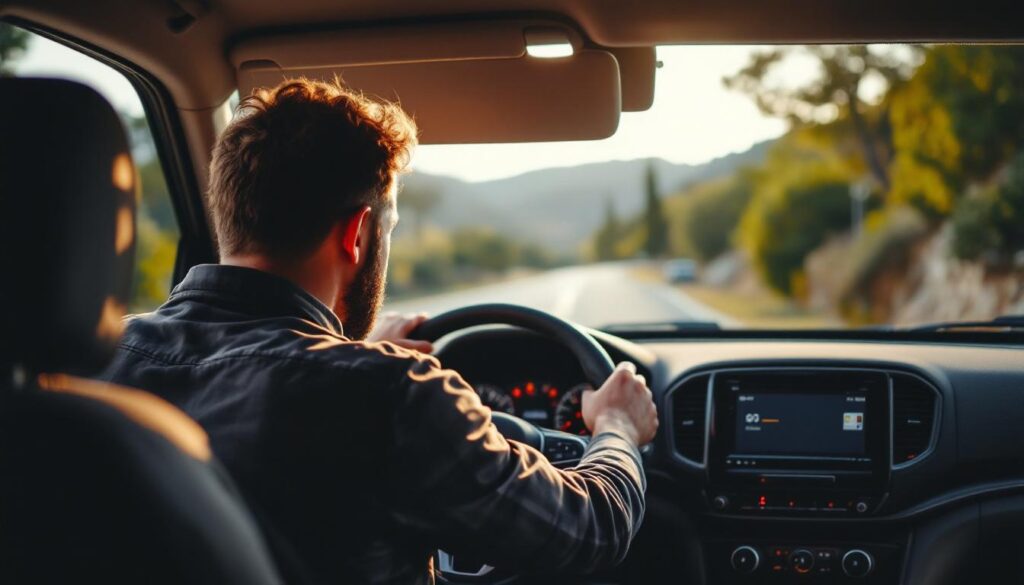A photograph of a learner driver practicing their driving skills in a scenic yet challenging area of alicante