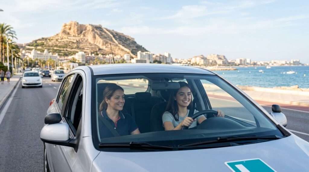 mujer conduciendo con L